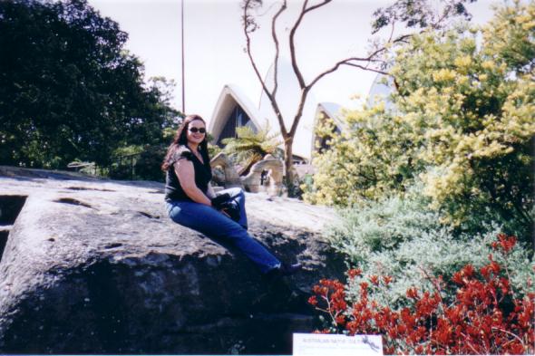 Erin and the Opera house, taken from the botanical gardens